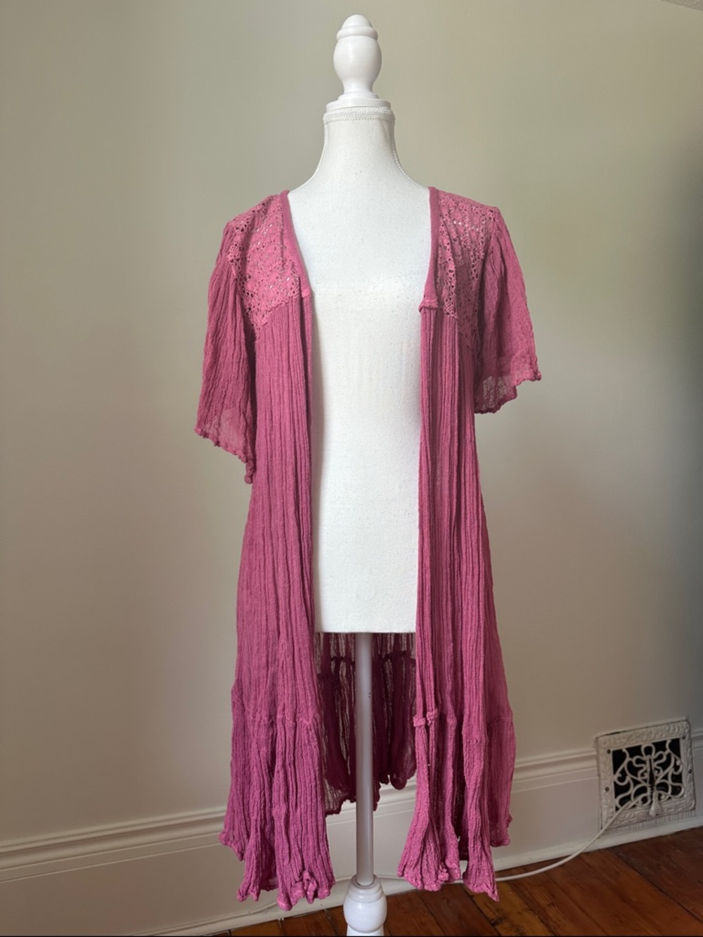 UNBRANDED Pink Gauzy Cottage Boho Festival Whimsy Lace Flutter Duster Size OS